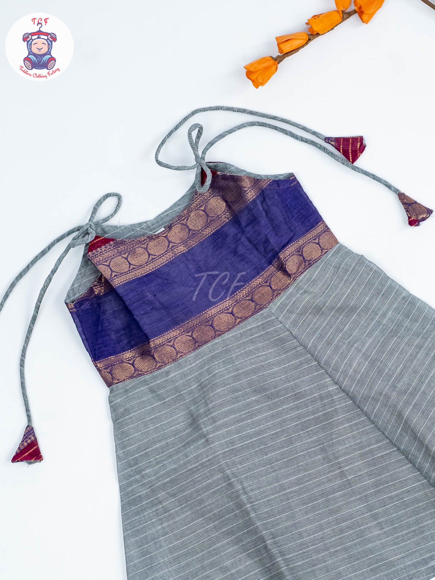 Lite Brown & Black - Girls Chettinad Cotton Knot Frock