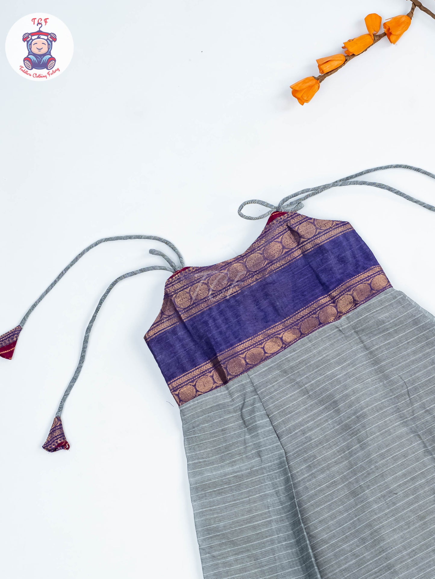 Lite Brown & Black - Girls Chettinad Cotton Knot Frock