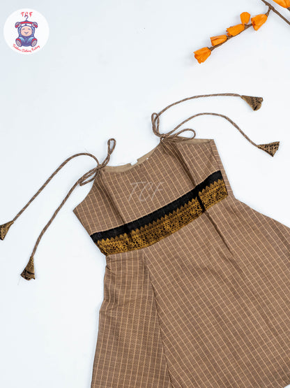 Lite Brown & Maroon - Girls Chettinad Cotton Knot Frock