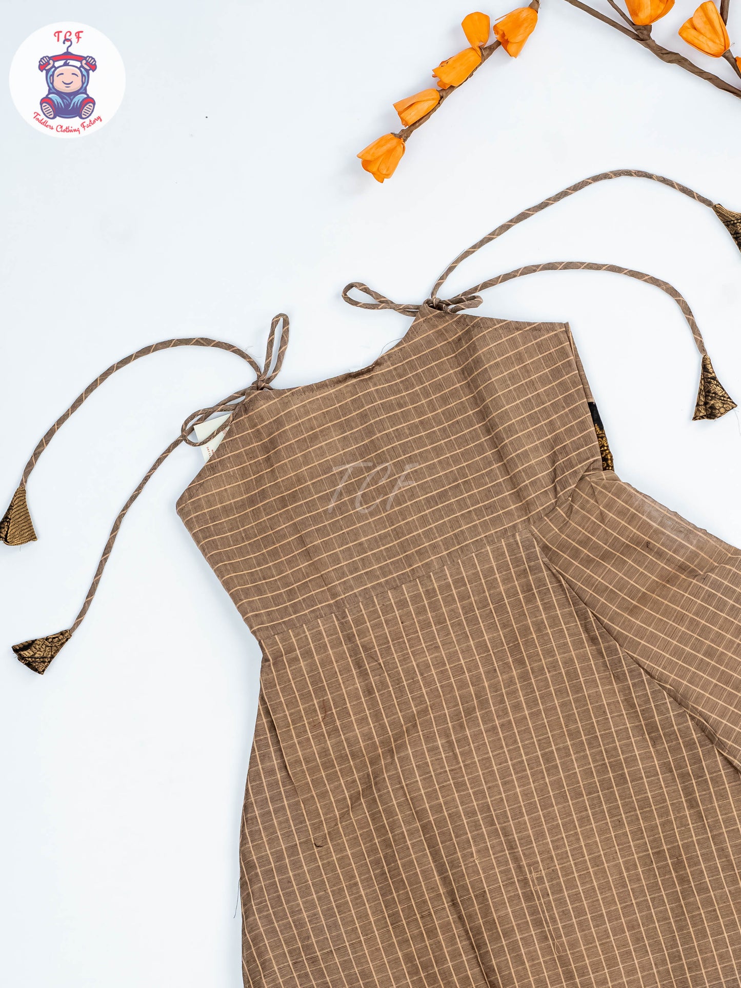 Lite Brown & Maroon - Girls Chettinad Cotton Knot Frock