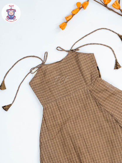 Lite Brown & Maroon - Girls Chettinad Cotton Knot Frock