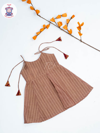 Coffee Brown & Maroon - Girls Chettinad Cotton Knot Frock