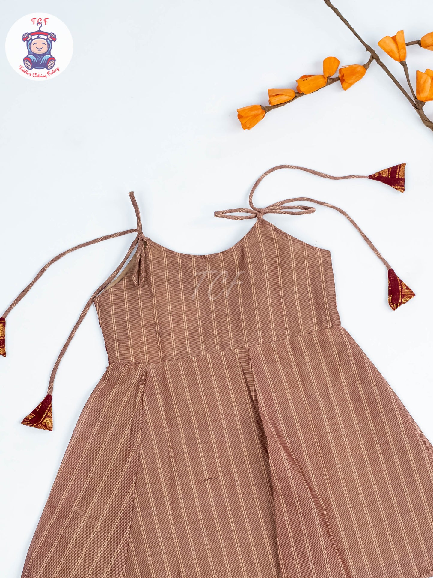 Coffee Brown & Maroon - Girls Chettinad Cotton Knot Frock