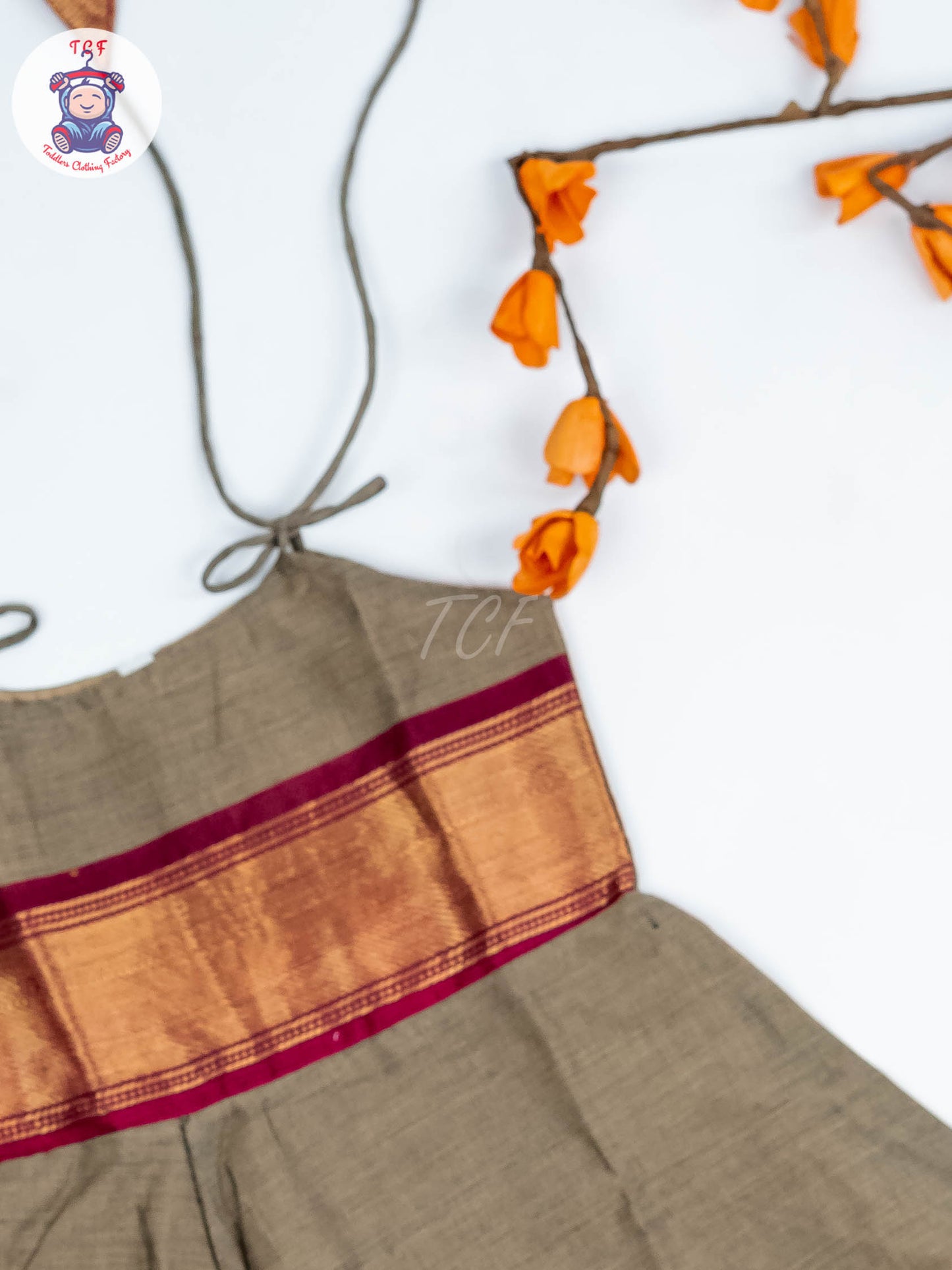 Coffee Brown & Maroon - Girls Chettinad Cotton Knot Frock