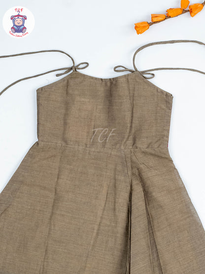 Coffee Brown & Maroon - Girls Chettinad Cotton Knot Frock