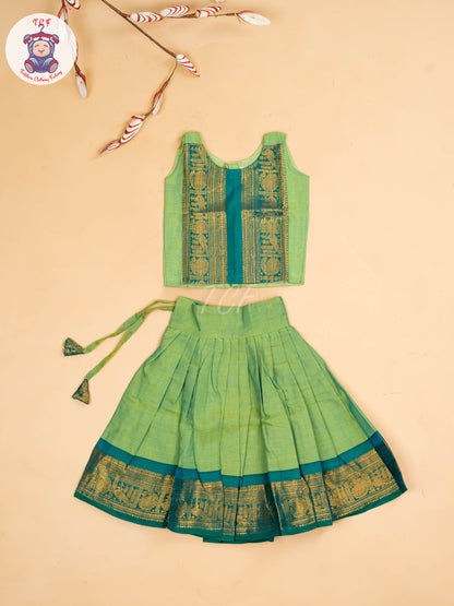Green & Sky Blue - Chettinad Cotton Pavadai Sattai