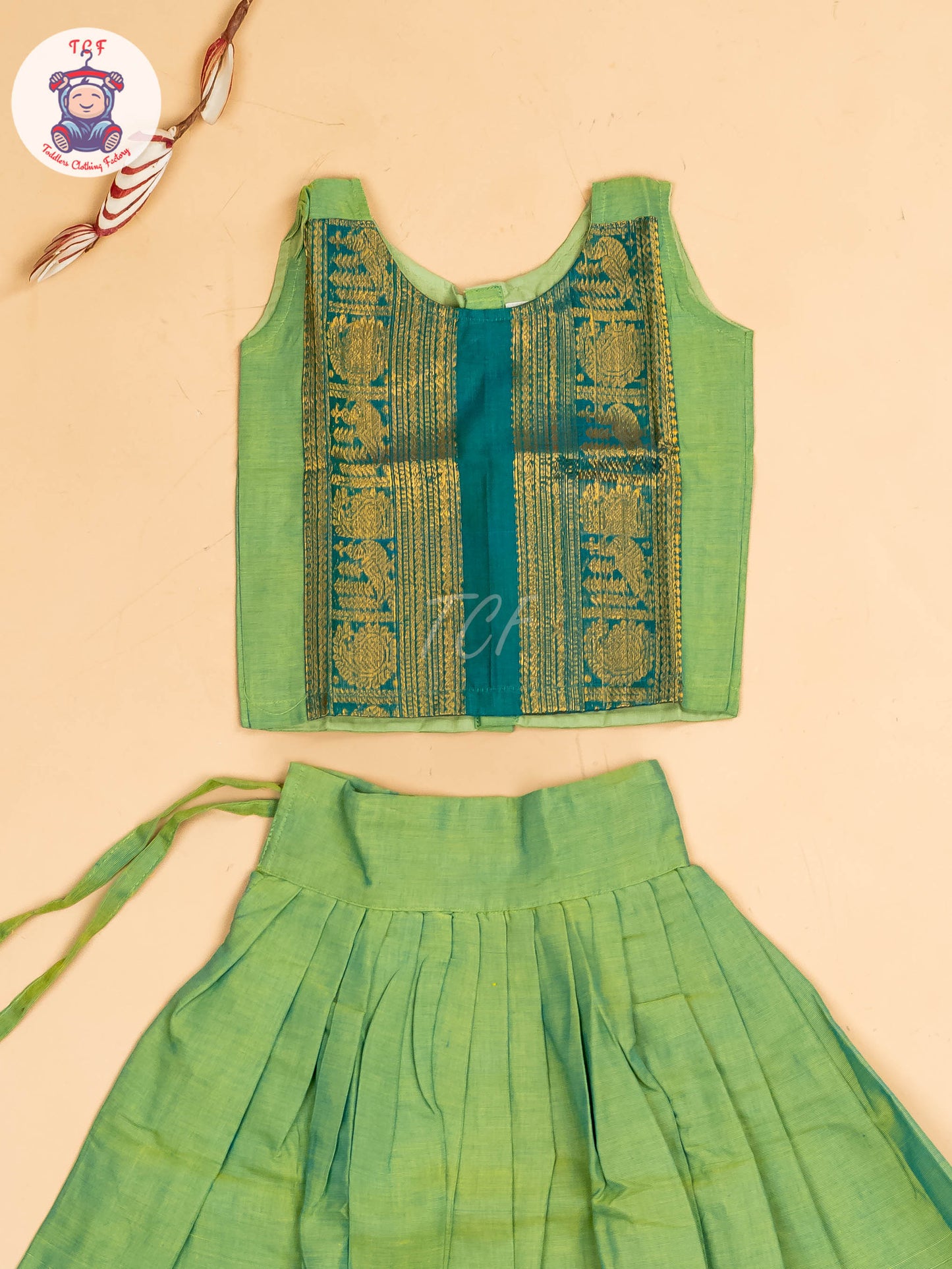 Green & Sky Blue - Chettinad Cotton Pavadai Sattai