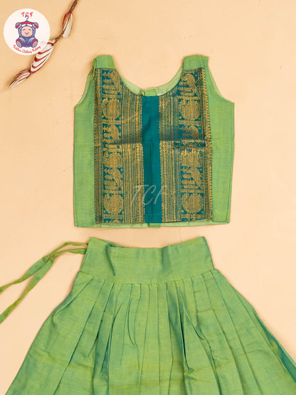 Green & Sky Blue - Chettinad Cotton Pavadai Sattai