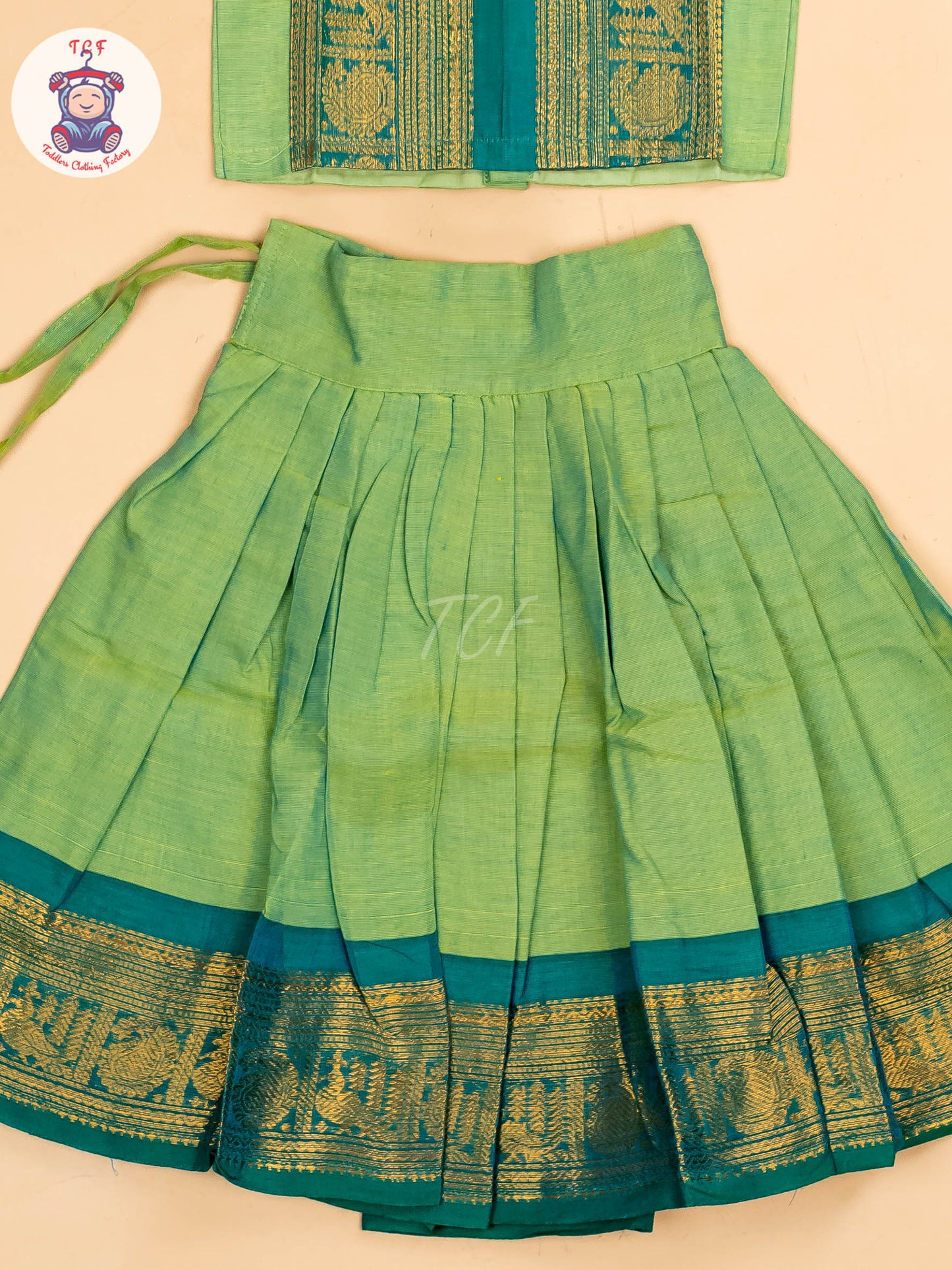 Green & Sky Blue - Chettinad Cotton Pavadai Sattai