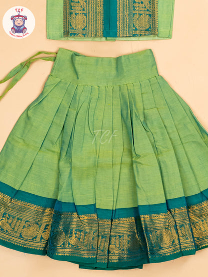 Green & Sky Blue - Chettinad Cotton Pavadai Sattai