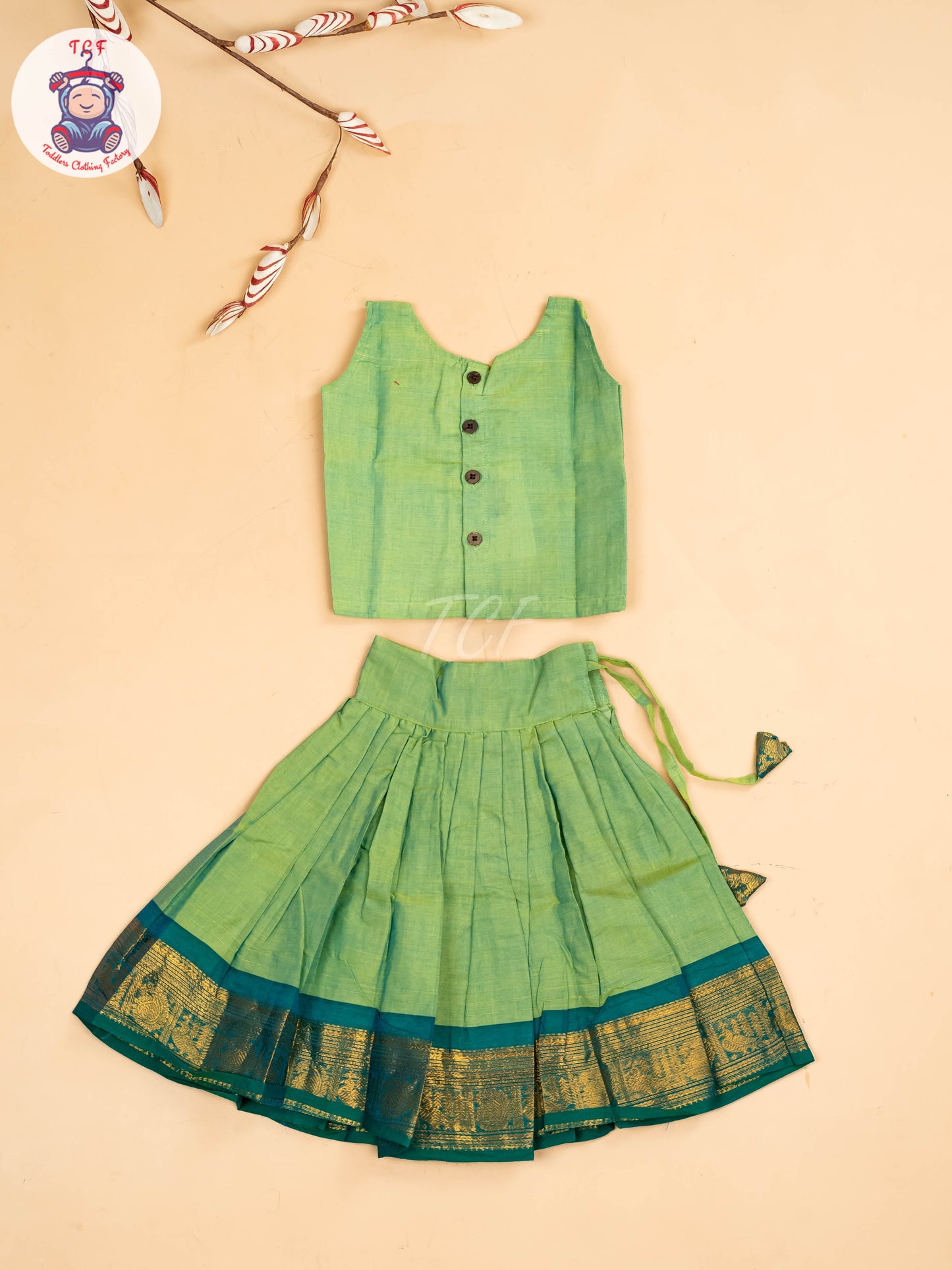 Green & Sky Blue - Chettinad Cotton Pavadai Sattai