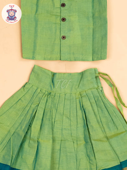 Green & Sky Blue - Chettinad Cotton Pavadai Sattai