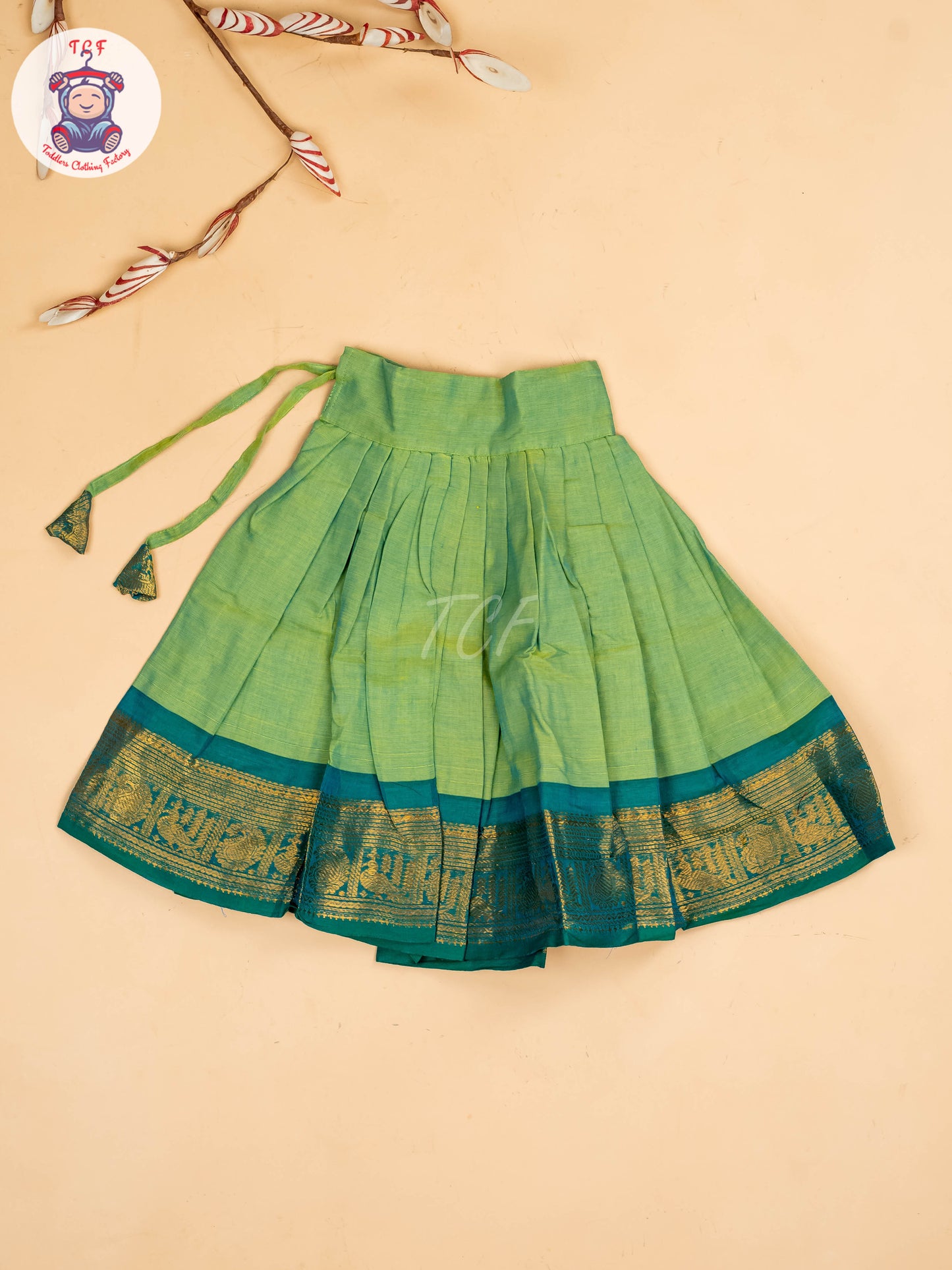 Green & Sky Blue - Chettinad Cotton Pavadai Sattai