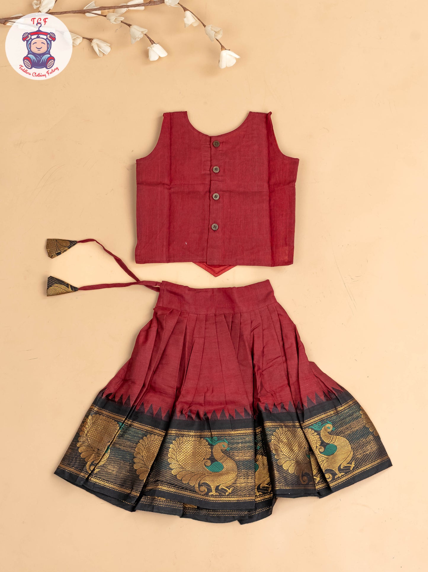 Maroon & Black - Chettinad Cotton Pavadai Sattai
