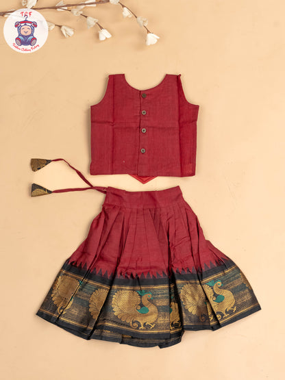 Maroon & Black - Chettinad Cotton Pavadai Sattai