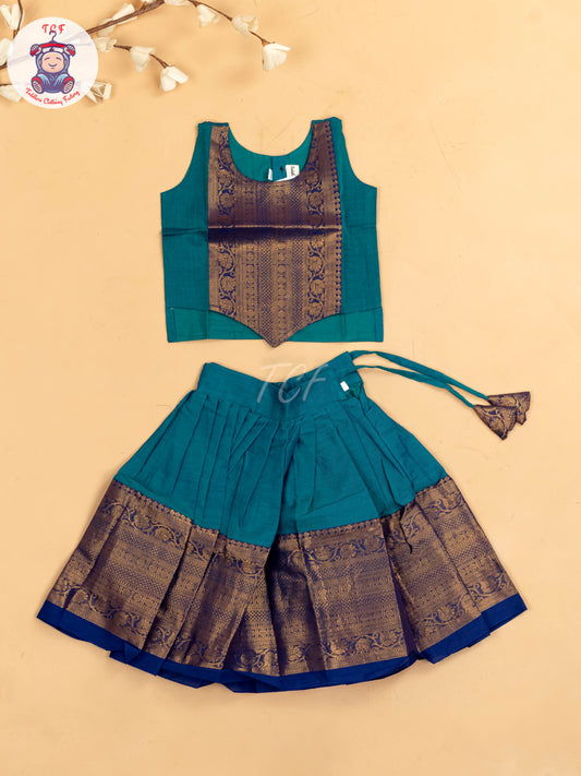 Sky Blue & Navy Blue - Chettinad Cotton Pavadai Sattai