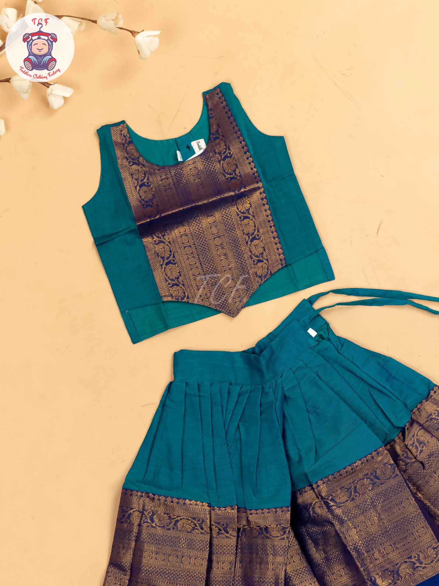 Sky Blue & Navy Blue - Chettinad Cotton Pavadai Sattai