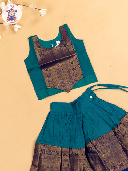 Sky Blue & Navy Blue - Chettinad Cotton Pavadai Sattai