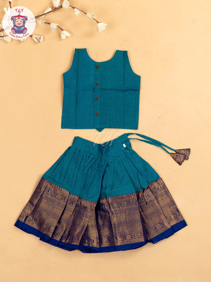 Sky Blue & Navy Blue - Chettinad Cotton Pavadai Sattai