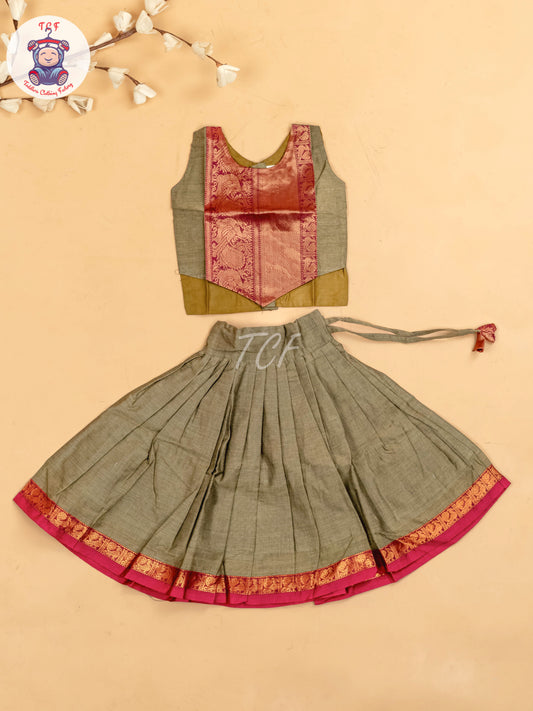 Brown & Maroon - Chettinad Cotton Pavadai Sattai