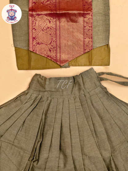 Brown & Maroon - Chettinad Cotton Pavadai Sattai