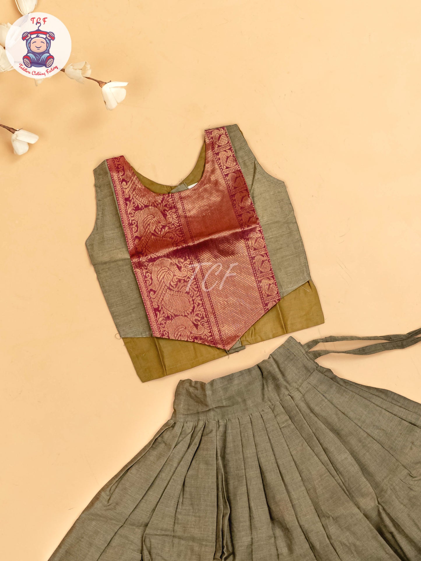 Brown & Maroon - Chettinad Cotton Pavadai Sattai