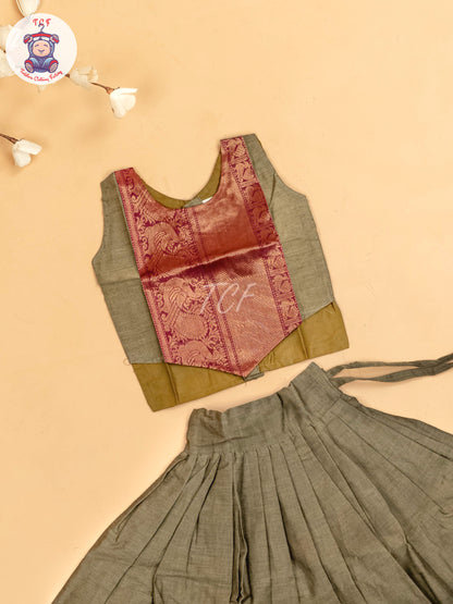 Brown & Maroon - Chettinad Cotton Pavadai Sattai