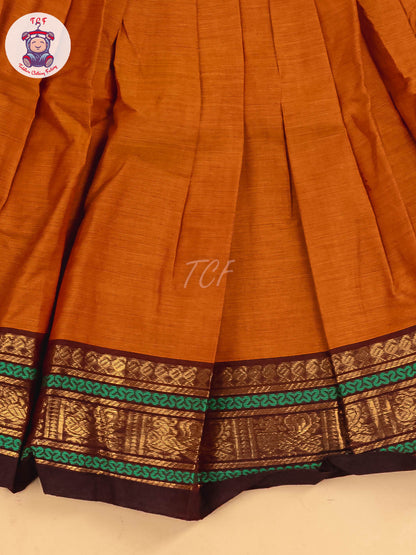 Rust Orange &Maroon - Chettinad Cotton Pavadai Sattai