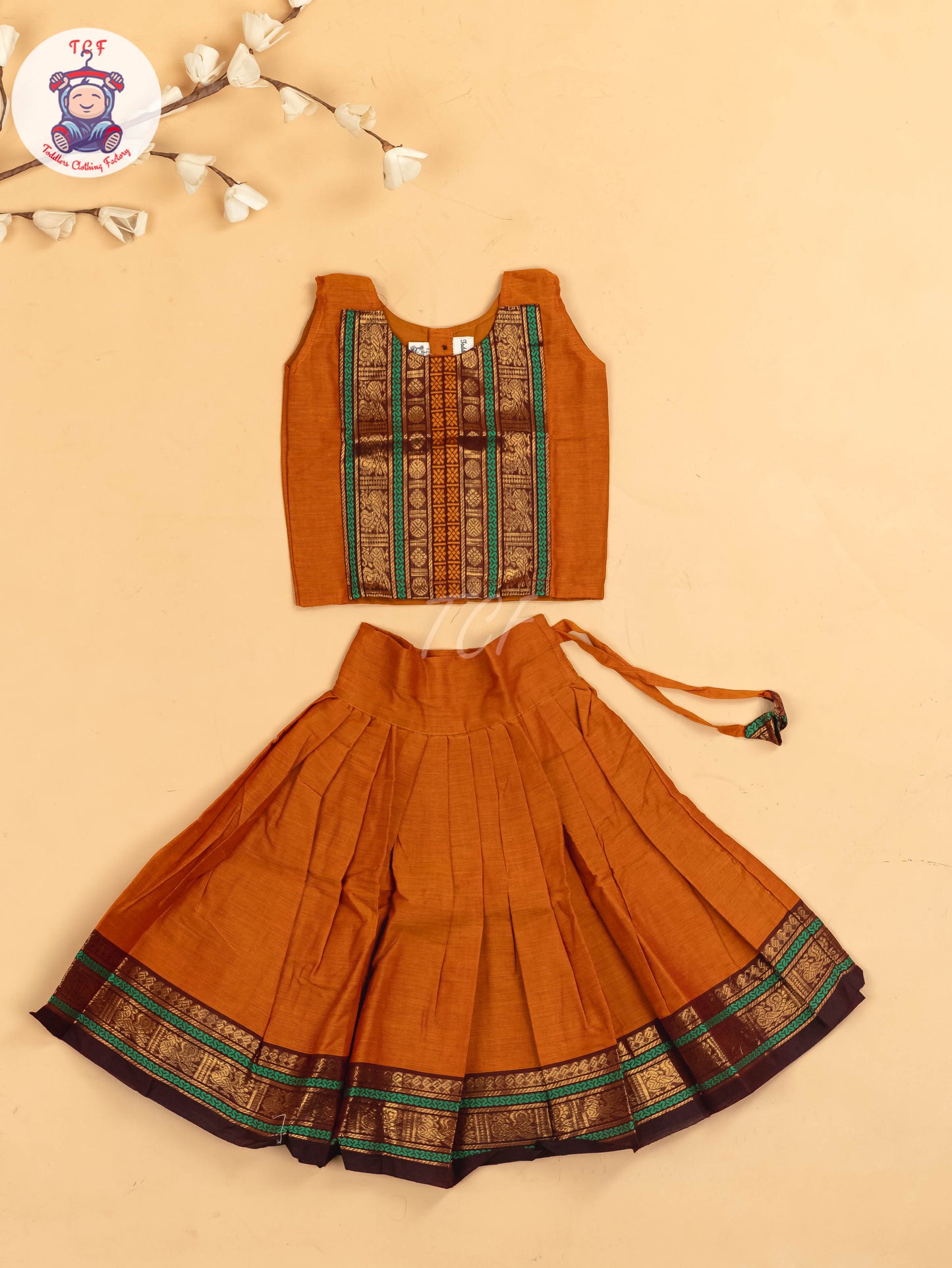 Rust Orange &Maroon - Chettinad Cotton Pavadai Sattai
