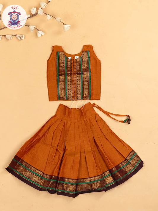 Rust Orange &Maroon - Chettinad Cotton Pavadai Sattai