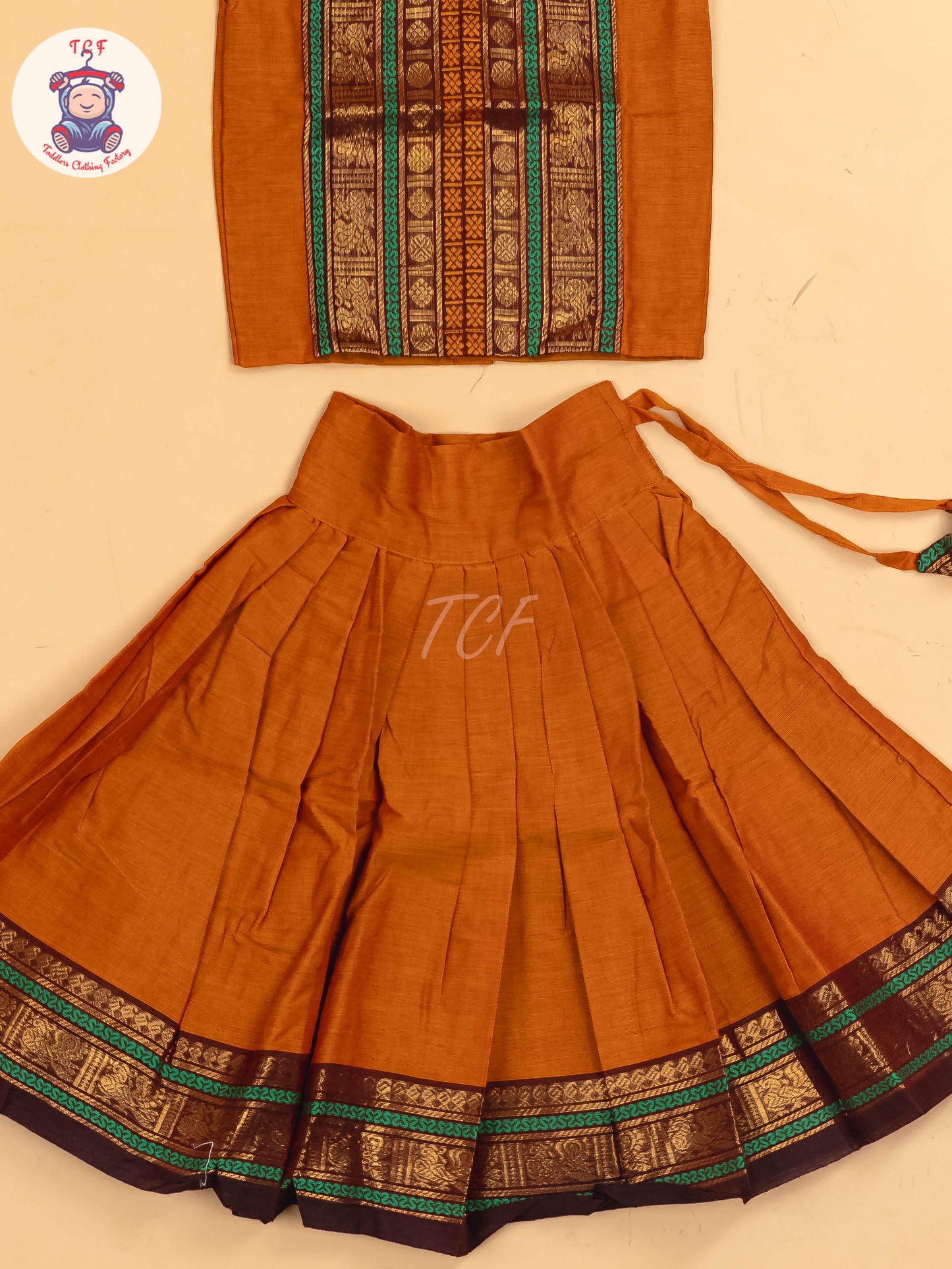 Rust Orange &Maroon - Chettinad Cotton Pavadai Sattai