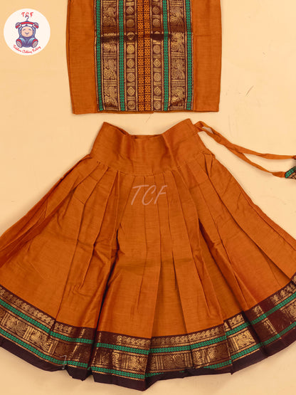 Rust Orange &Maroon - Chettinad Cotton Pavadai Sattai