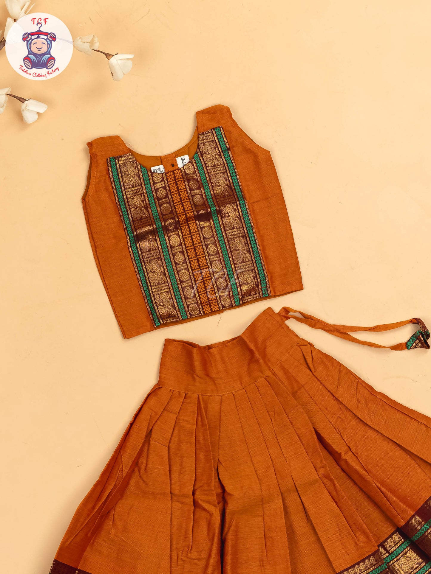Rust Orange &Maroon - Chettinad Cotton Pavadai Sattai