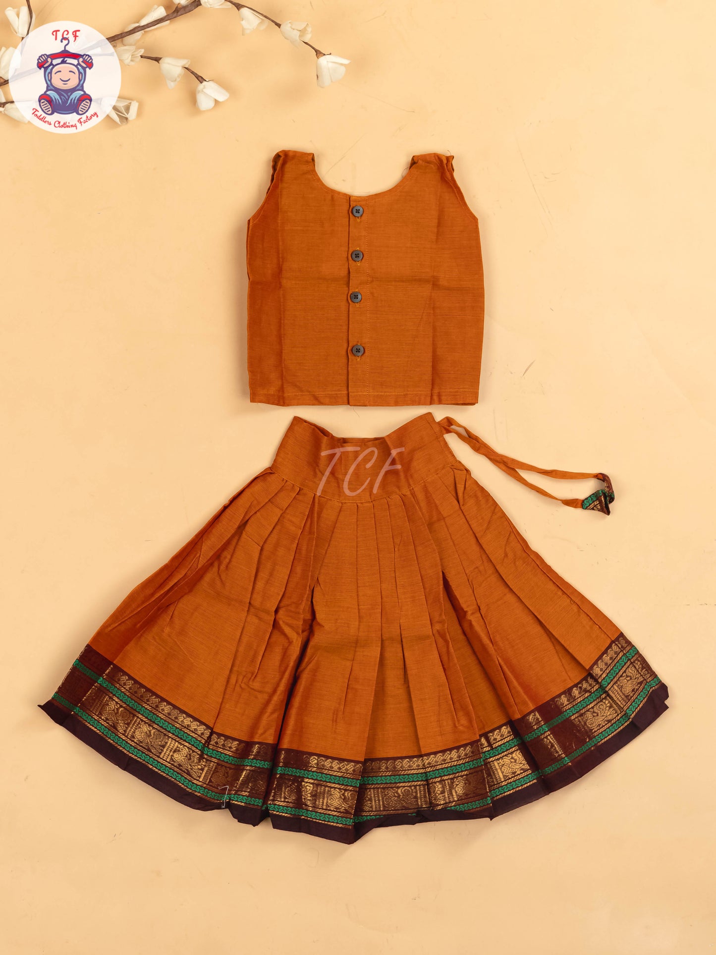Rust Orange &Maroon - Chettinad Cotton Pavadai Sattai
