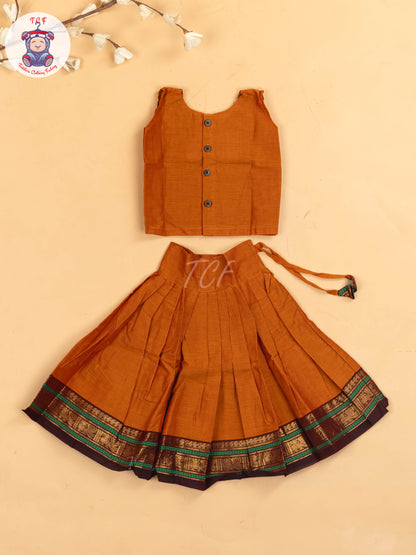 Rust Orange &Maroon - Chettinad Cotton Pavadai Sattai