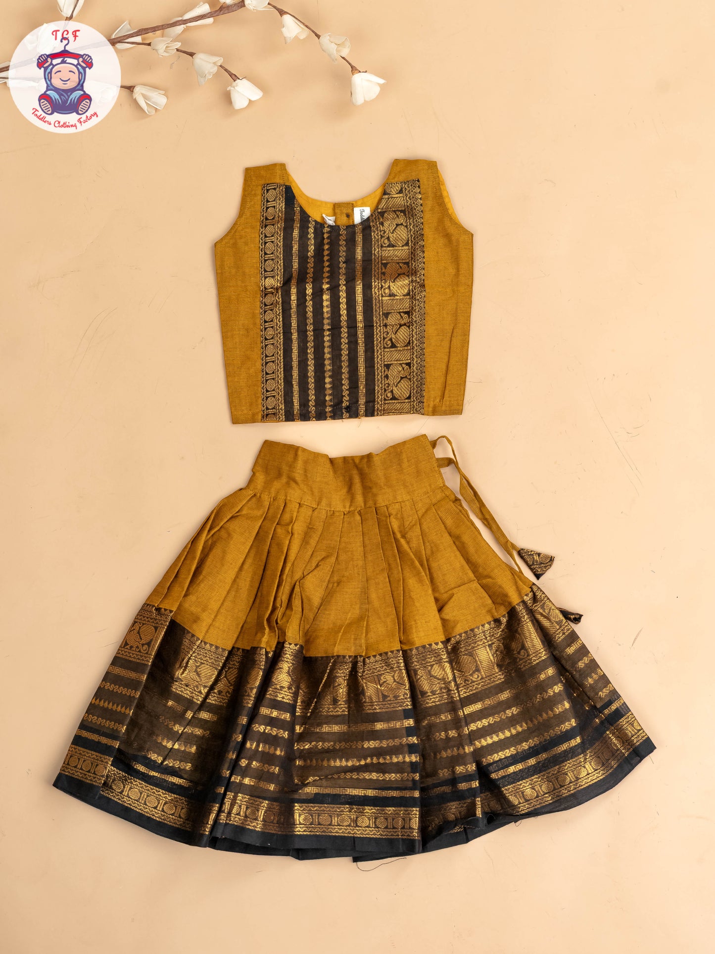 Mustard & Black - Chettinad Cotton Pavadai Sattai