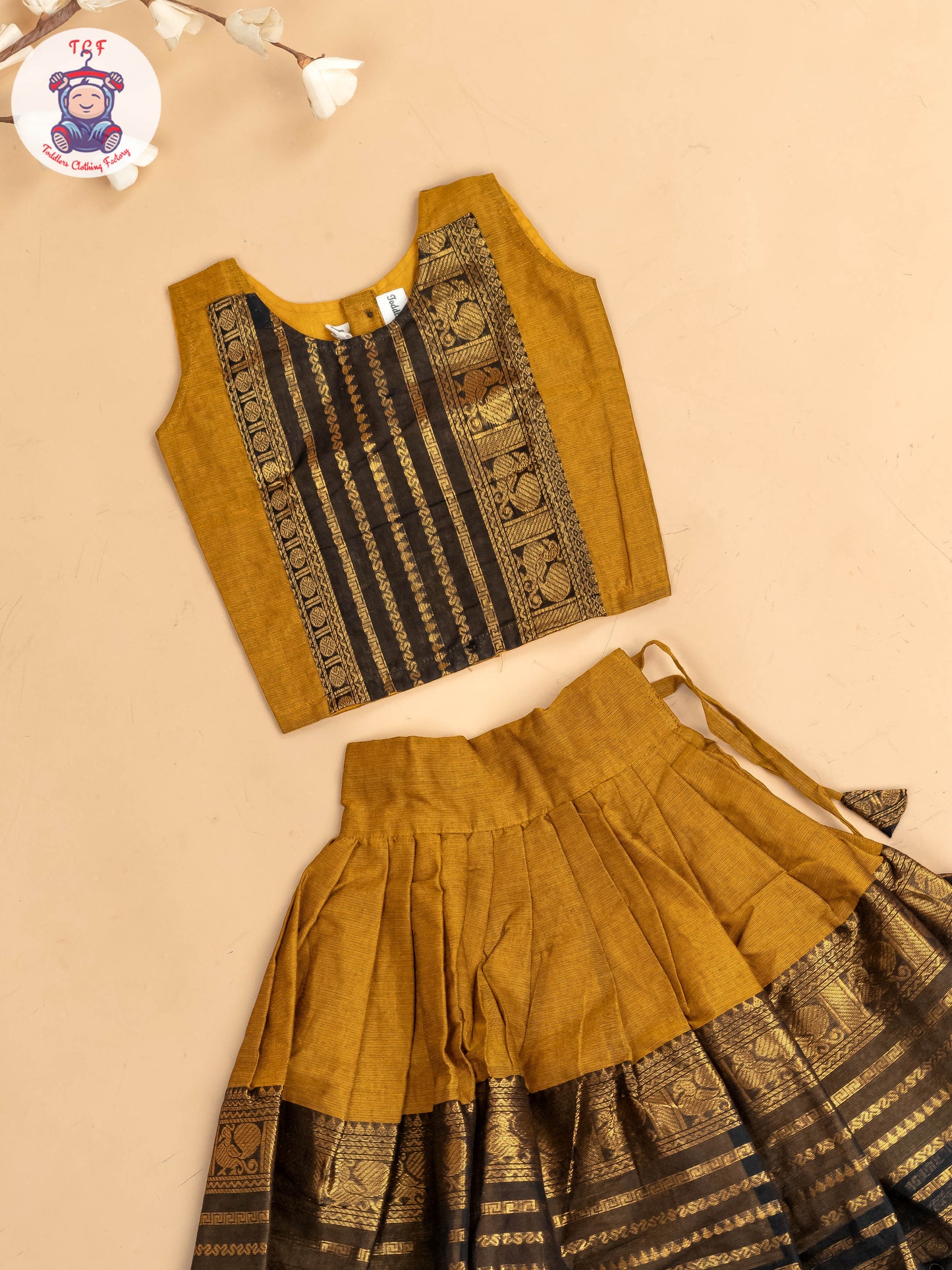 Mustard & Black - Chettinad Cotton Pavadai Sattai