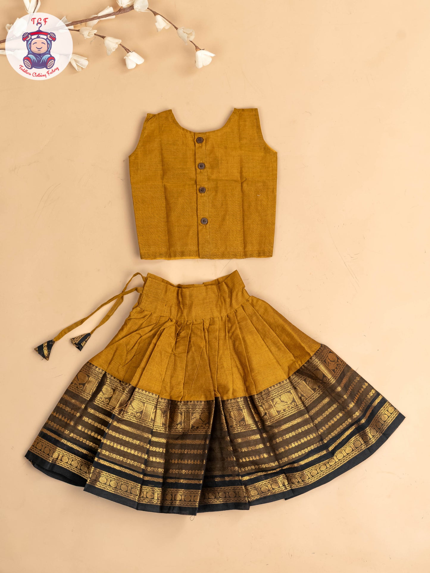 Mustard & Black - Chettinad Cotton Pavadai Sattai