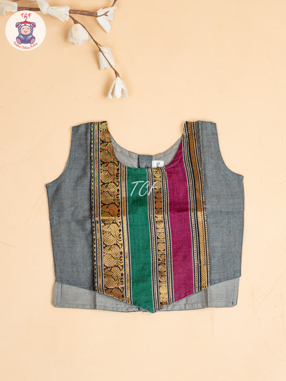 Grey  & Pink - Girls Chettinad Cotton Pavadai Sattai
