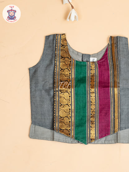 Grey  & Pink - Girls Chettinad Cotton Pavadai Sattai