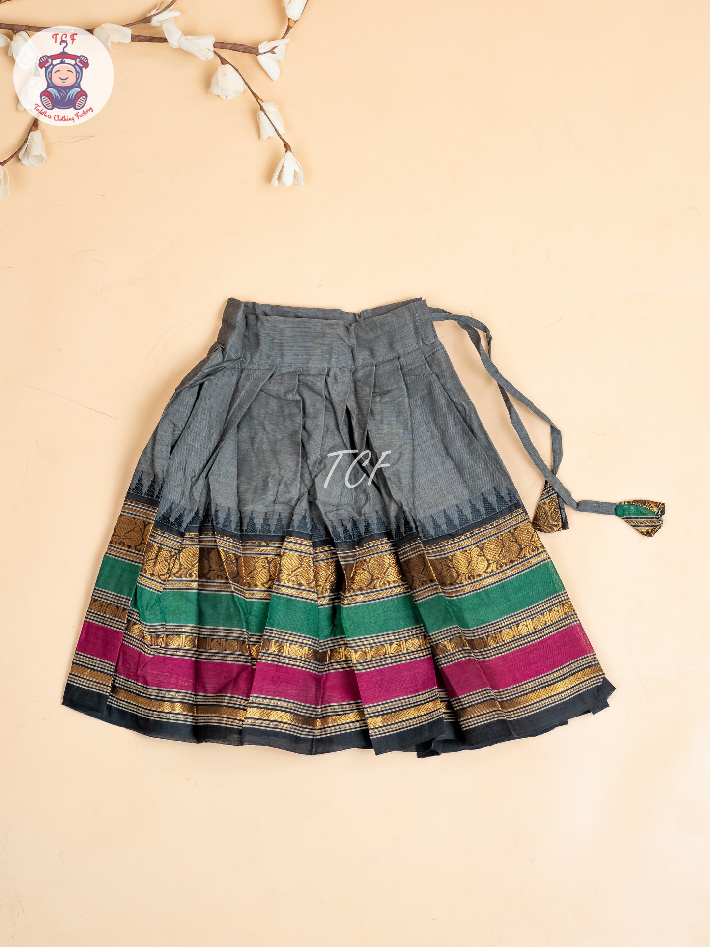 Grey  & Pink - Girls Chettinad Cotton Pavadai Sattai