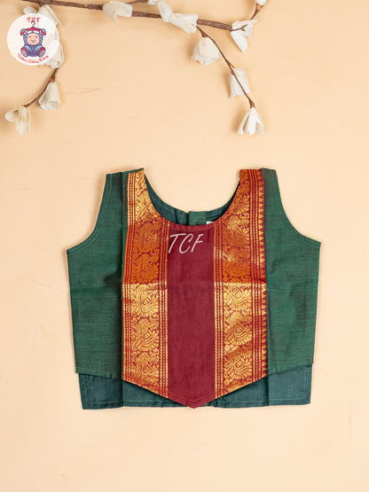 Dark Green & Maroon- Girls Chettinad Cotton Pavadai Sattai