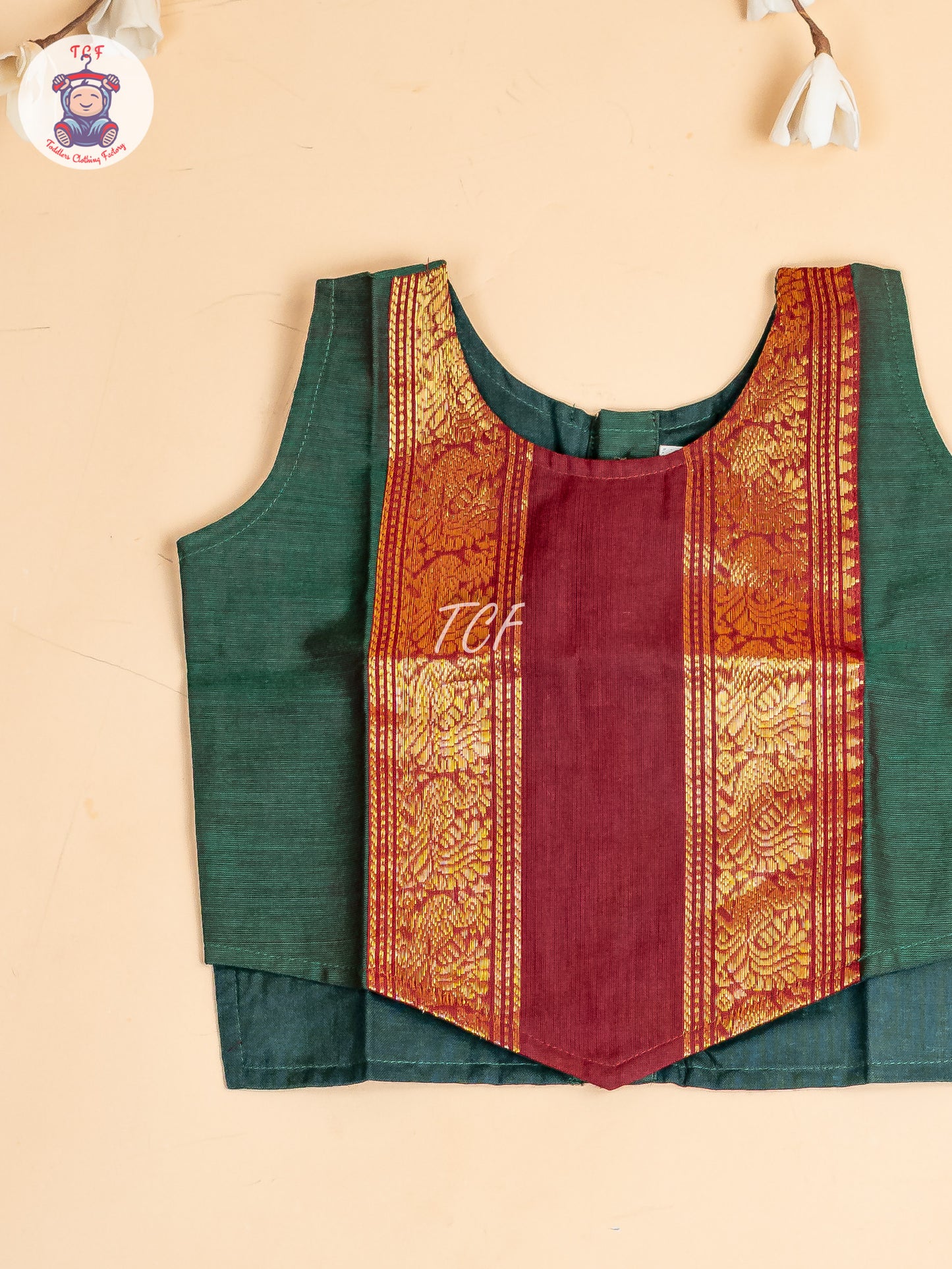 Dark Green & Maroon- Girls Chettinad Cotton Pavadai Sattai