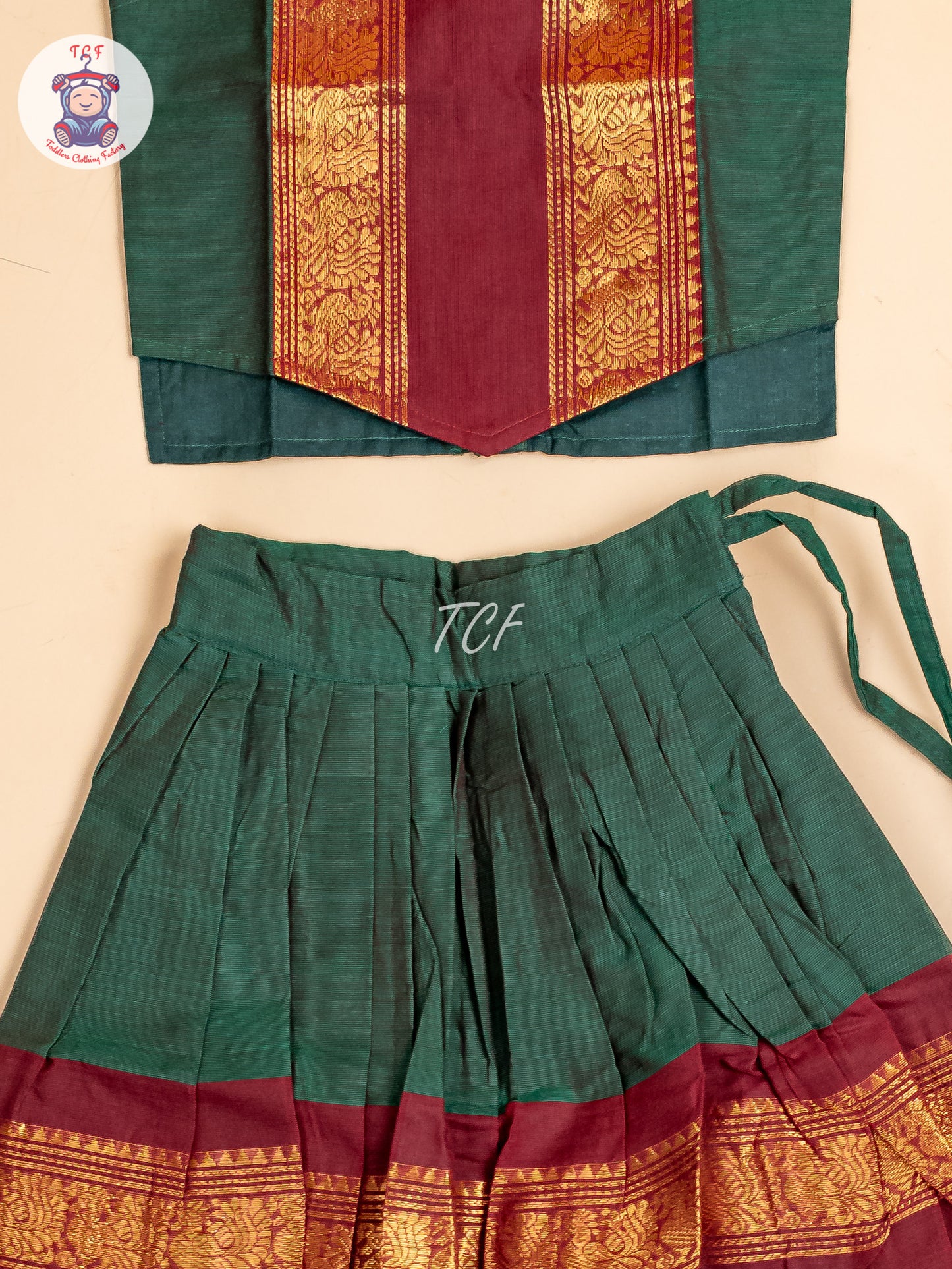 Dark Green & Maroon- Girls Chettinad Cotton Pavadai Sattai