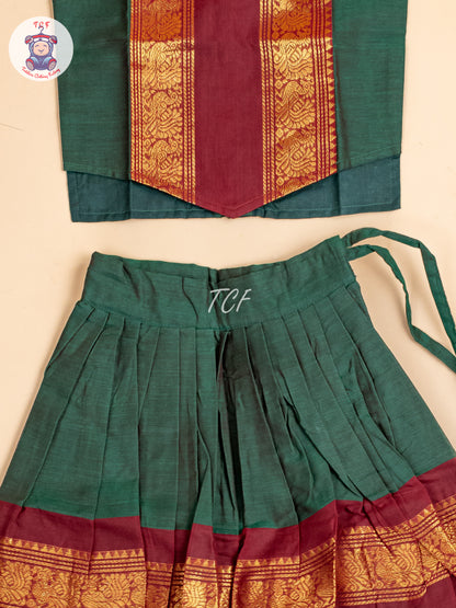 Dark Green & Maroon- Girls Chettinad Cotton Pavadai Sattai