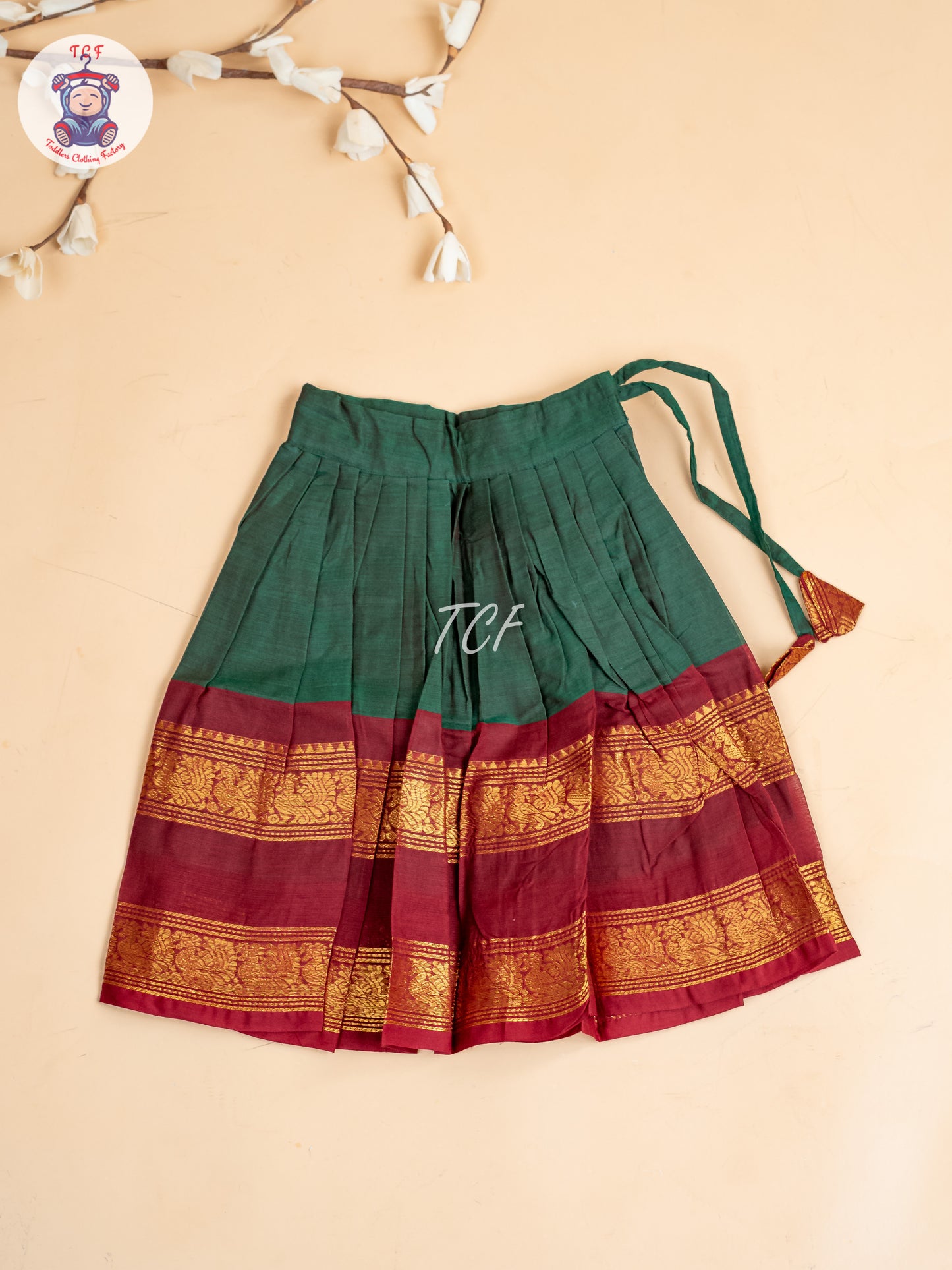 Dark Green & Maroon- Girls Chettinad Cotton Pavadai Sattai