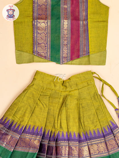 Light Green & Pink- Girls Chettinad Cotton  Pavadai Sattai