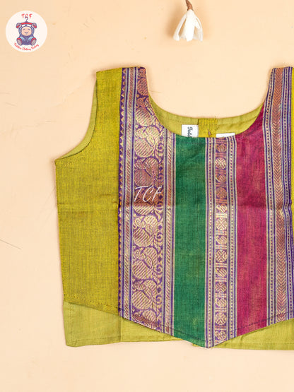 Light Green & Pink- Girls Chettinad Cotton  Pavadai Sattai