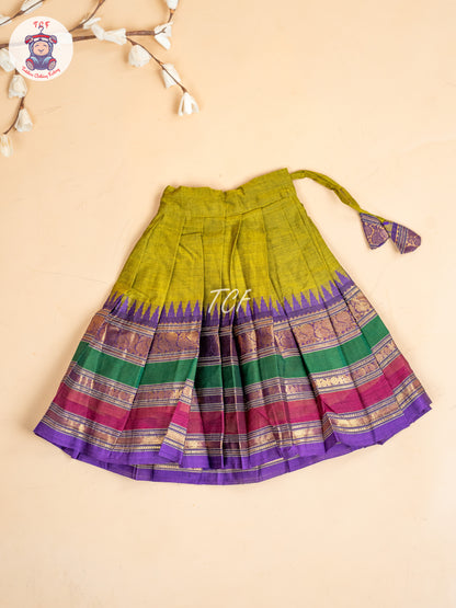 Light Green & Pink- Girls Chettinad Cotton  Pavadai Sattai