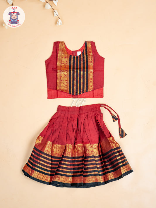 Black & Maroon - Girls Chettinad Cotton Pavadai Sattai
